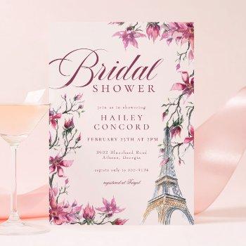 chic paris cherry blossom pink bridal shower invitation