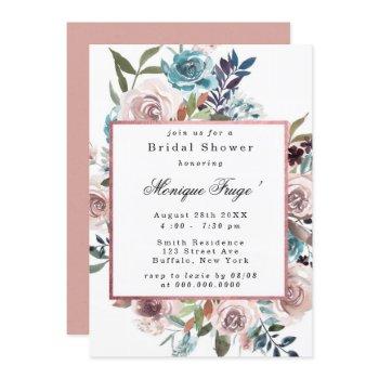 chic pink and teal peony bridal shower  invitation