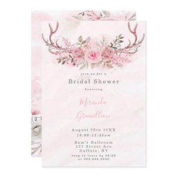chic pink sage peony deer antlers bridal shower invitation