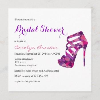 chic purple high heels bridal shower invite