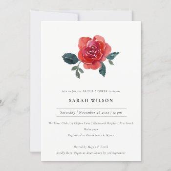 chic red green rose floral bridal shower invite