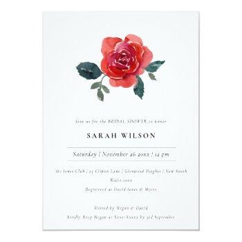 Chic Red Green Rose Floral Bridal Shower Invite Front View