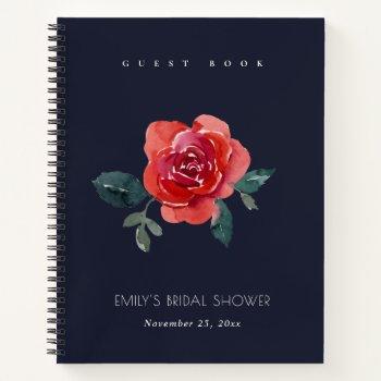 chic red navy rose floral bridal shower guestbook notebook