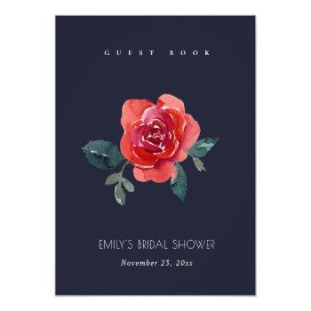 Chic Red Navy Rose Floral Bridal Shower Guestbook Notebook Front View