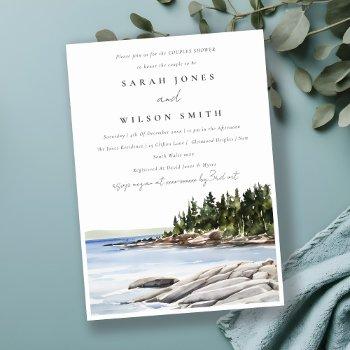 chic rocky pine mountain seascape couples shower invitation