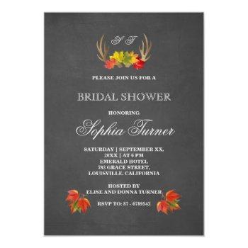 Chic Rustic Antlers Fall Boho Bridal Shower Invite Front View