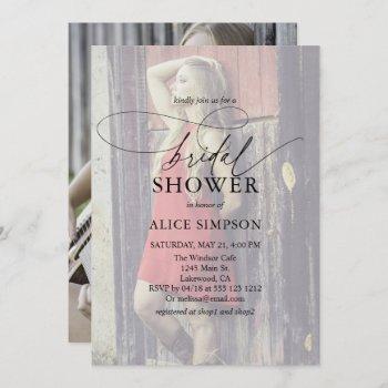 chic script modern photo bridal shower invitation