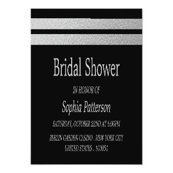 Chic Silver Foil Stripes Bridal Shower Ticket Front View