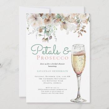 chic teal petals and prosecco floral bridal shower invitation