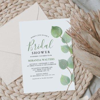 chic watercolor eucalyptus greenery bridal shower invitation