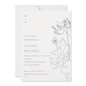 chic waterlily floral sketch bridal shower invite