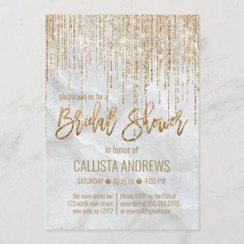 chic white gold glitter pearl marble bridal shower invitation