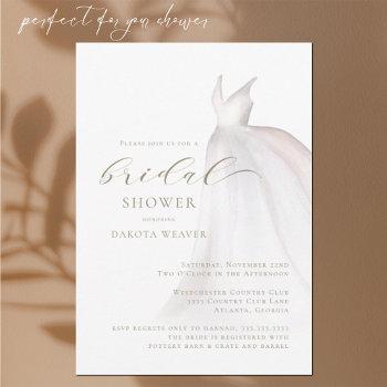 chic white gold wedding dress bridal shower invitation