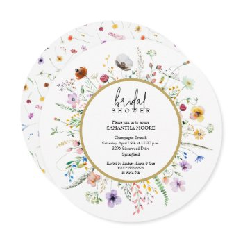 chic wildflower bridal shower round invitation