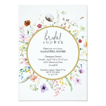 Chic Wildflower Bridal Shower Round Invitation Front View
