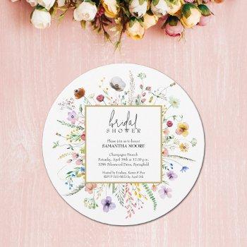 chic wildflower bridal shower round invitation