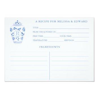 Chinoiserie Chic Blue White Monogram Recipe Card Front View