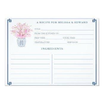 Chinoiserie Chic Pink And Blue Recipe Card Front View