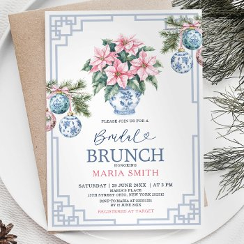 chinoiserie pink floral christmas bridal brunch invitation