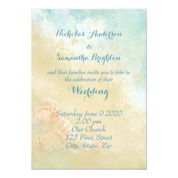 Christian Scripture Beach Ocean Seashell Wedding Invitation Front View