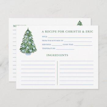 christmas bridal shower blue and green recipe card