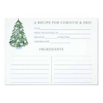 Christmas Bridal Shower Blue And Green Recipe Card Front View