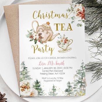 christmas floral bridal shower tea party  invitation