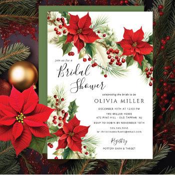 christmas poinsettia flowers bridal shower  invitation