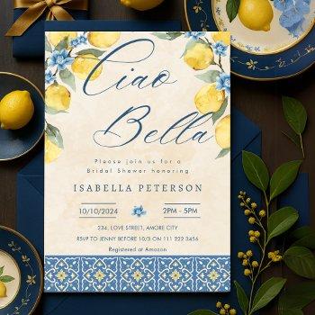 ciao bella italian blue tiles bridal shower invitation