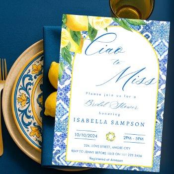 ciao to miss lemon blue tiles italy bridal shower invitation