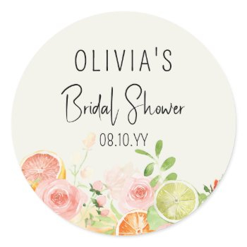 citrus floral bridal shower shower favor box classic round sticker