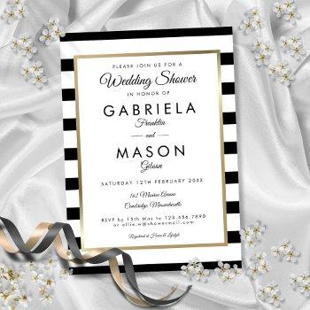 classic black and white stripe gold wedding shower invitation