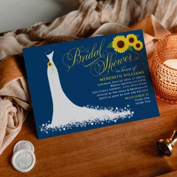 classic blue sunflower wedding gown bridal shower invitation