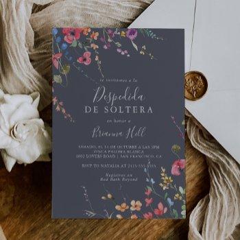 classic blue wild floral spanish bridal shower invitation