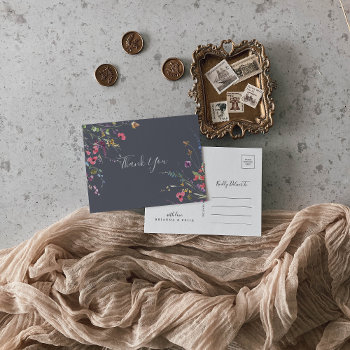 classic blue wild floral thank you  postcard