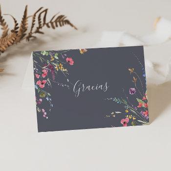 classic blue wild folded wedding gracias card