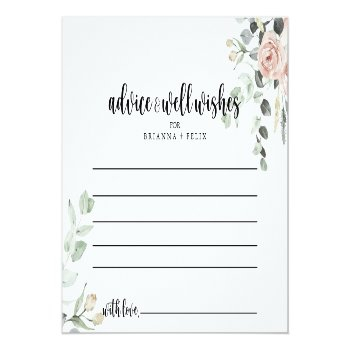 Classic Dusty Pink Rose Floral Wedding Advice Card Front View