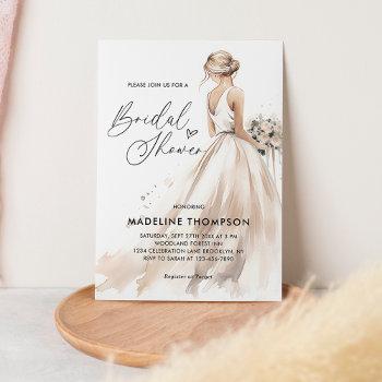 classic elegant bride wedding gown bridal shower invitation