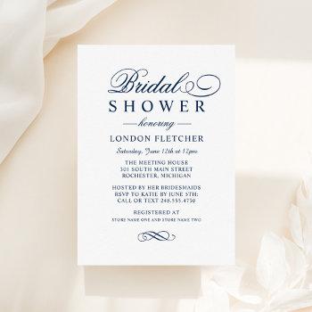 classic elegant navy blue wedding bridal shower invitation