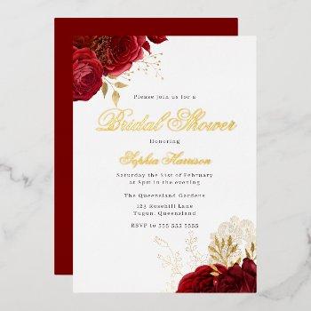 classic elegant red rose bridal shower golden foil invitation