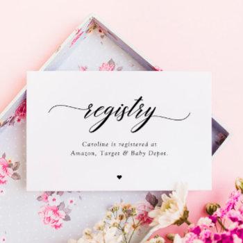 classic elegant script baby bridal shower registry note card