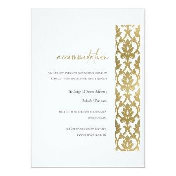 Classic Gold Damask Floral Pattern Accommodation Enclosure Card Front View