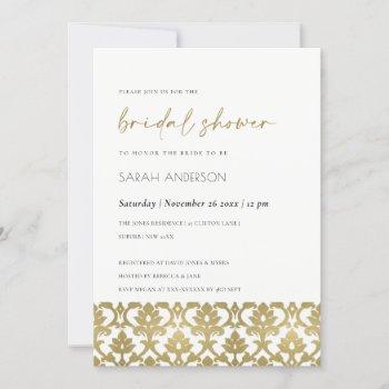 classic gold damask floral pattern bridal shower invitation