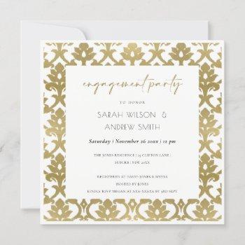 classic gold damask floral pattern engagement invitation