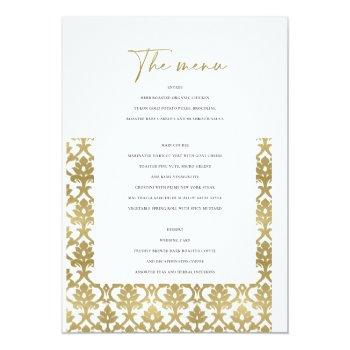 Classic Gold Damask Floral Pattern Menu Front View
