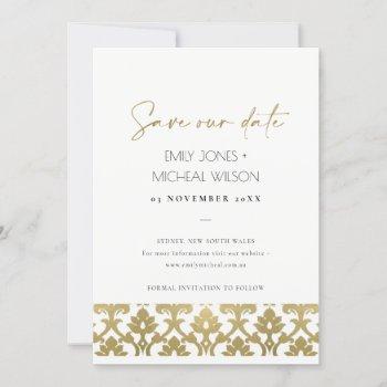 classic gold damask floral pattern save the date