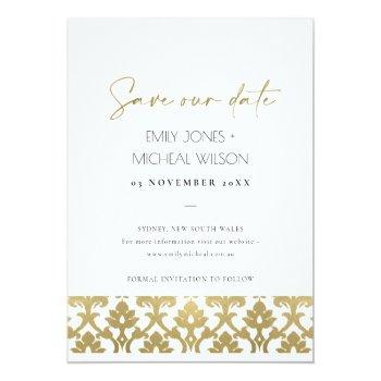 Classic Gold Damask Floral Pattern Save The Date Front View