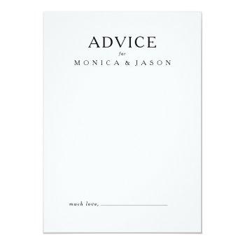 Classic Minimalist Wedding Advice Card Front View