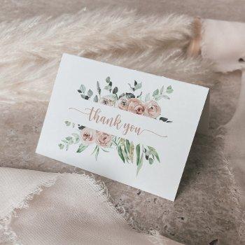 Classic Pink Rose Floral Folded Wedding Thank You Card Front View