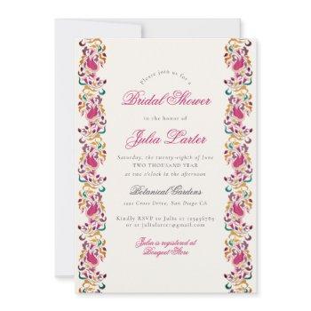 classical pearl swan floral frame bridal shower invitation